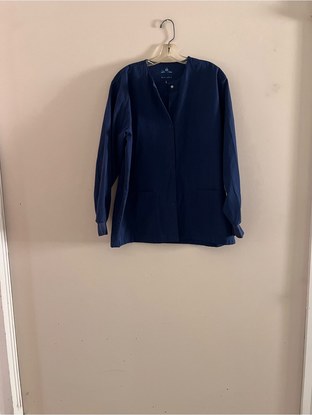 Women’s large scrub medical Navy blue Snap front Jacket pockets LAB